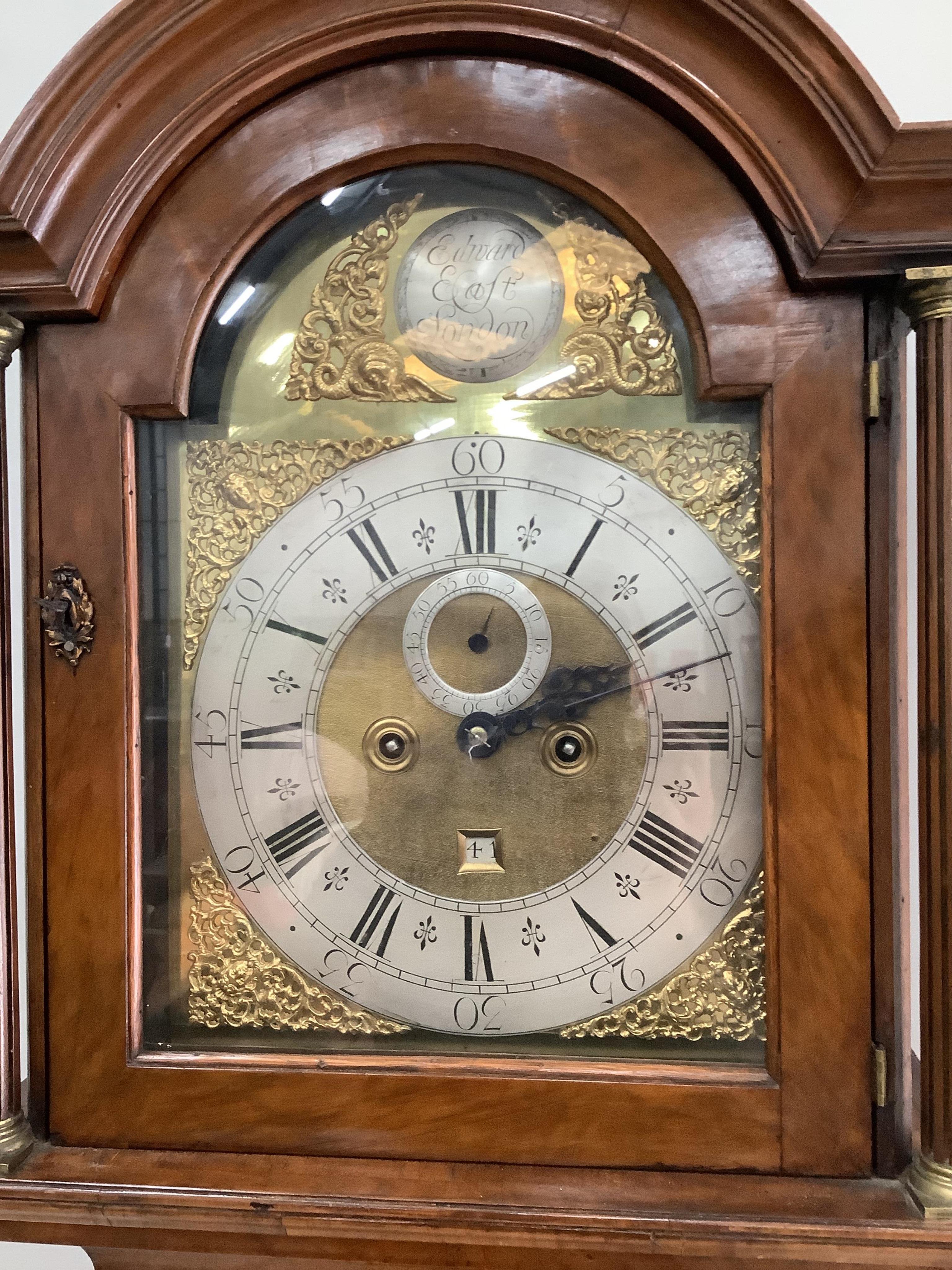 A George II and later burr walnut eight day longcase clock by Edward Croft, London, height 214cm. Condition - good